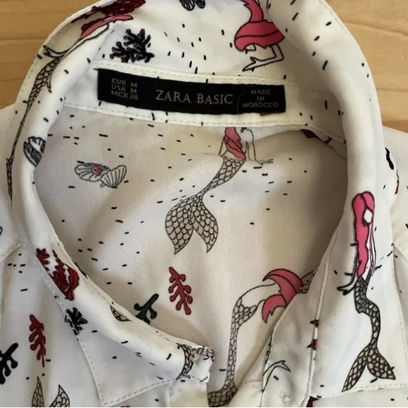 ZARA white mermaid button down blouse top size M women coral pink casual Q12 - Picture 5 of 6